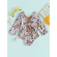 thumbnail image 3 of Toddler Girls Rash Guard Swimsuit Rompers Long Sleeve Floral Print Knot Front Baby Bathing Suit Swimwear, 3 of 8