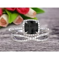 thumbnail image 1 of Bridal Set 2.80 Carat 7mm Cushion Black Diamond Moissanite Engagement Ring Set Wedding Ring Solid 10k White Gold Promise Ring for Bride Loop Curved Matching Band Halo Ring, 1 of 5