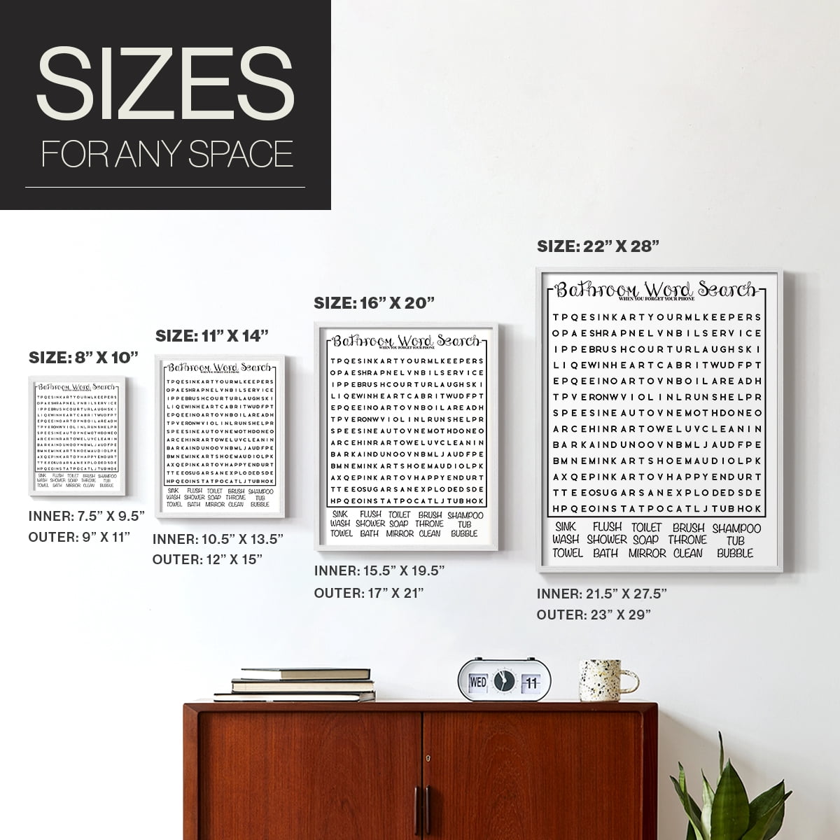 Bath Word Search in Paper Solid Wood 8 x 10 Framed Print
