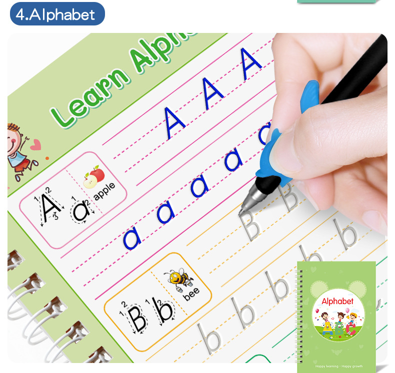 ERDOUY 5-Pack Reusable Grooved Handwriting Workbooks, Includes Pen & Refills for Learning Practice