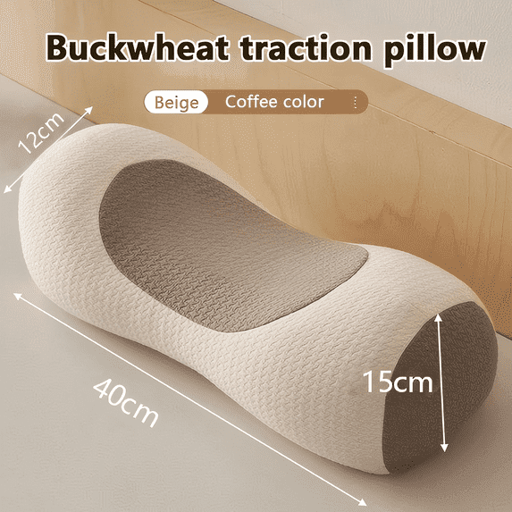 Organic Buckwheat Cervical Neck support Pillow for sleeping, Ergonomic Neck Support Bolster for Side & Back Sleepers, Firm Support Pillow for Neck Pain Relief & Spine Alignment (Beige)