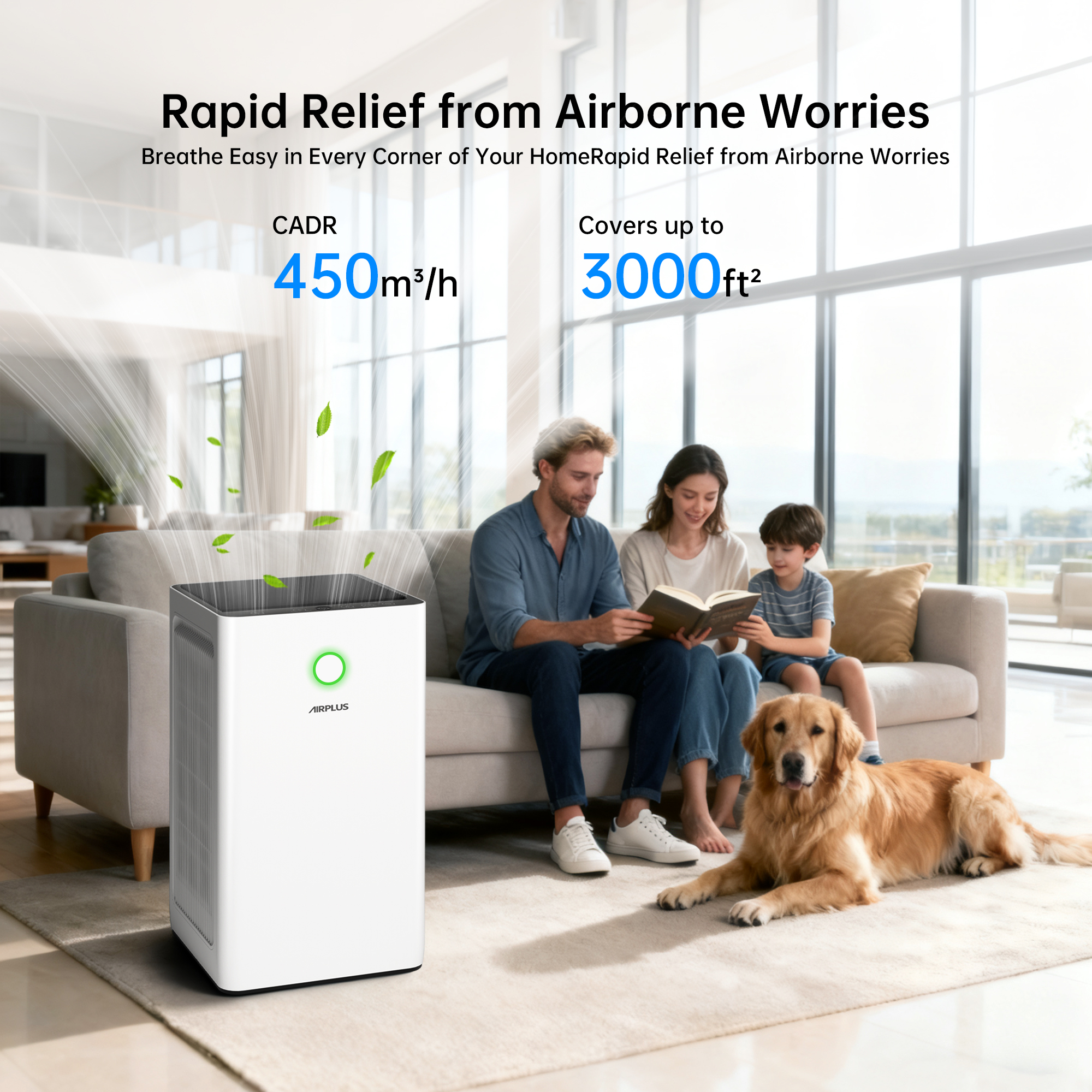 AIRPLUS Air Purifiers for Home Large Rooms up to 5000 Ft², H13 True HEPA 99.97% Filtration with Sleep Mode & Child Lock, 260 CFM CADR, PM2.5 Air Quality Display Removes Allergies, Pet Odor, Pollen