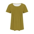 thumbnail image 3 of Army Green S WIZUTIZ Womens Tops Reduced Price Cotton Linen Loose Fit Fashion Work Out Tshirt Ladies Basic Short Sleeve T-shirt Tunics Round Neck Tshirts Holiday Beach Oversize Tee Trendy Solid Blous, 3 of 6