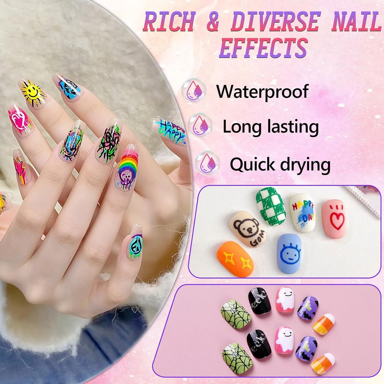 12 Colors 3D Nail Polish Pens for Painting, 2025 Upgrade Nail Art Pens Set, DIY Quick Dry Graffiti Dotting Point Liner Pens, Nail Art Markers for Gel Nails, Nails Art Drawing Tool（1PACK）