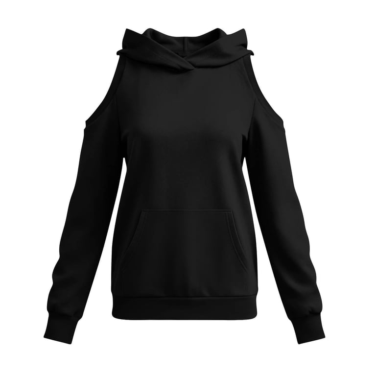 Zpzdpjkx Womens Cold Shoulder Hooded Sweatshirt Long Sleeve Cut