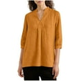 thumbnail image 5 of YanHoo Womens Blouses 3/4 Sleeve Spring Tops Loose Fit V Neck Shirts Dressy Casual Summer Cotton Linen Basic Tee Tshirt Orange,XL, 5 of 7