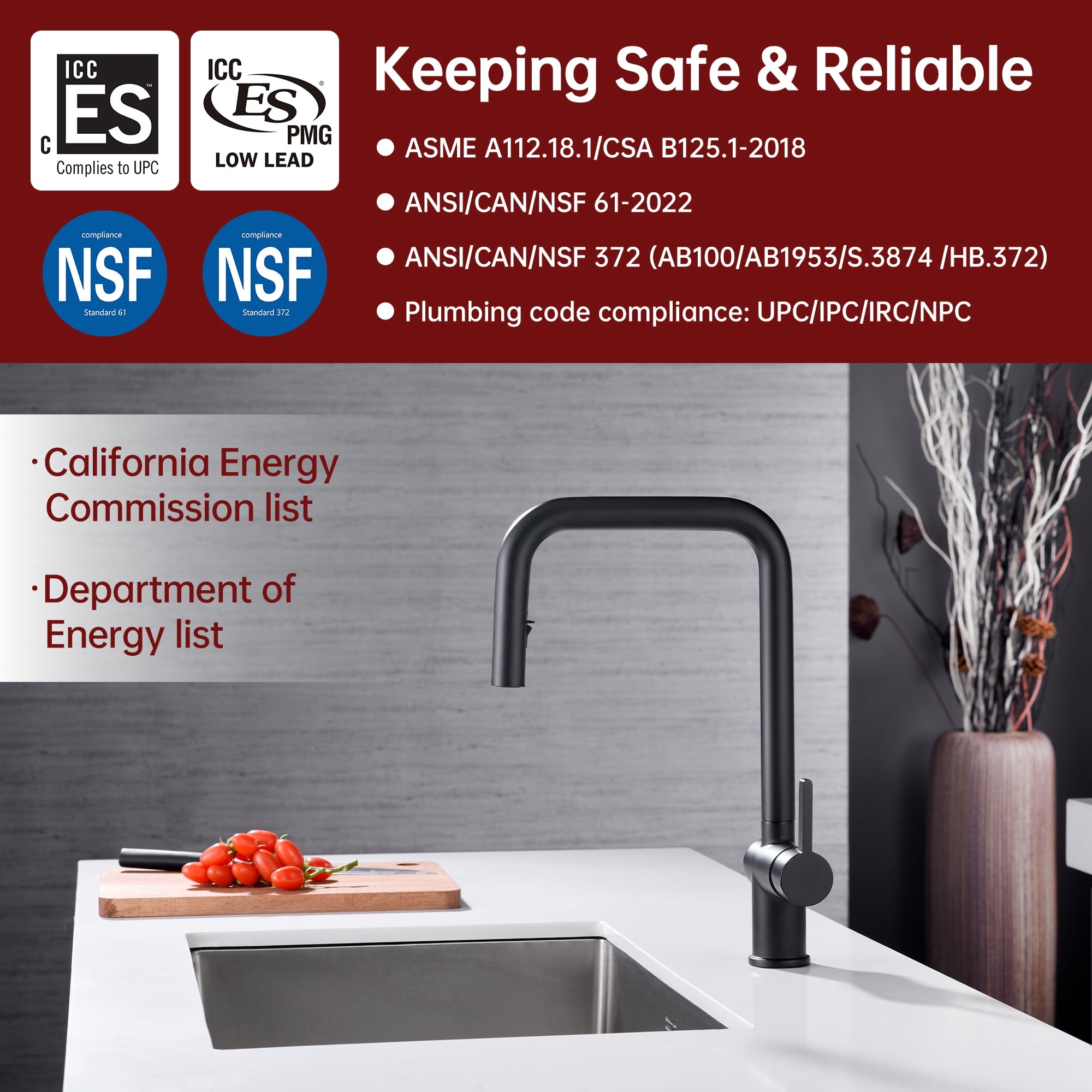 SUMERAIN Lead Free Stainless Steel Kitchen Faucet with Pull Down Sprayer, Matte Black Kitchen Sink Faucet