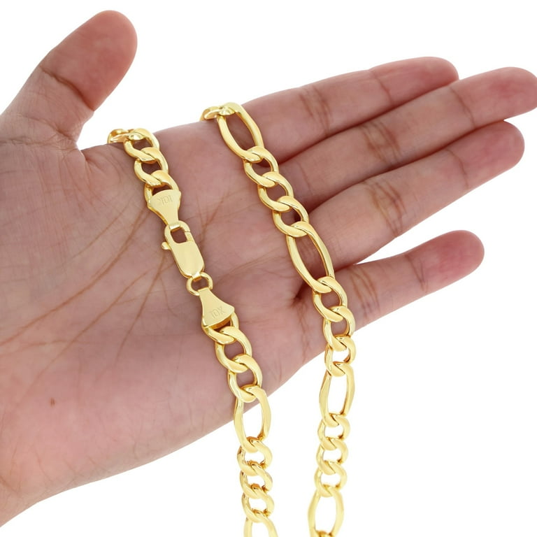 Nuragold 10k Real Yellow Gold Figaro Link 9mm Chain Bracelet (7