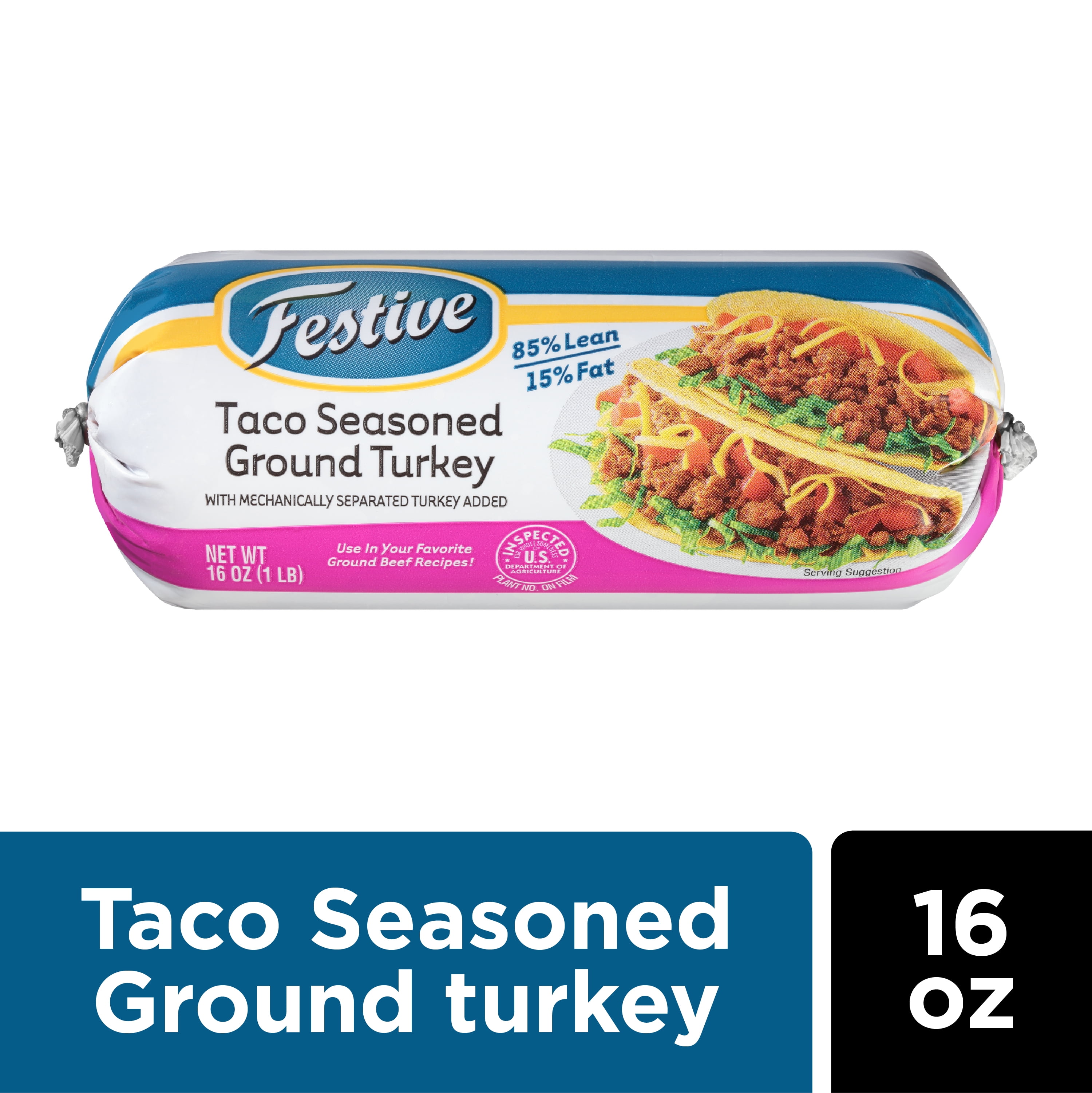 Festive Taco Seasoned Ground Turkey, 16 oz Roll