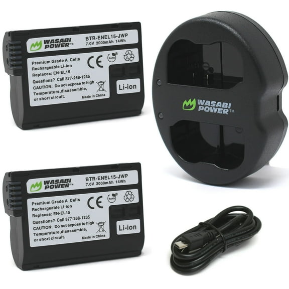 Wasabi Power Battery (2-Pack) and Dual Charger for Nikon EN-EL15, EN-EL15a, EN-EL15b, EN-EL15c
