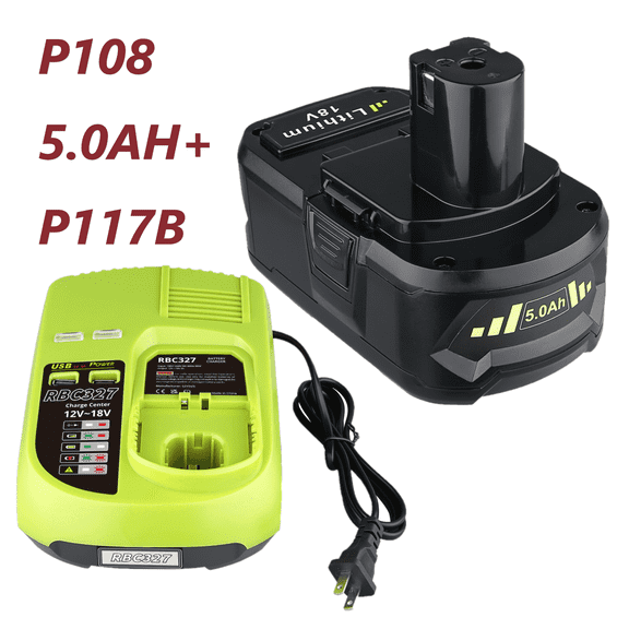 P108 18V 5.0ah Replacement Ryobi 18V Batteries and Charger Kit, for ONE  18-Volt Lithium Battery P102 P103 P107 P108, with a P117 P118 Fast Charger