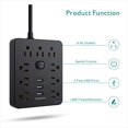 thumbnail image 2 of Power Strip with 9 Outlet 3 USB Ports, Fireproof Desktop Charging Station with Flat Plug Wall Mount 5 ft Long Extension Cords for Home and Office, Bla, 2 of 6