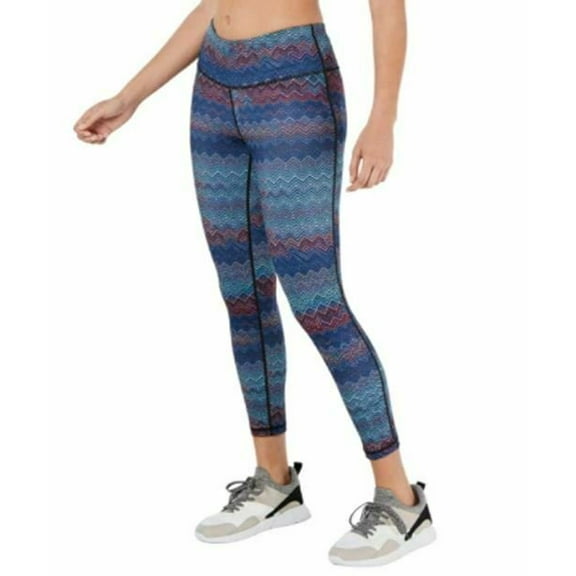 Ideology Women's Mid Rise Chevron-Print Mid-Rise Leggings Blue Size XS