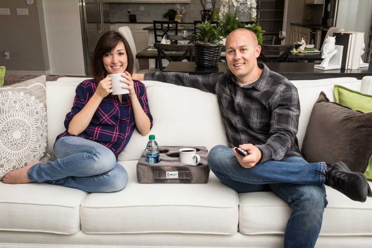 floor beach and more! Keep your drinks close and prevent spills - The worlds BEST cup holder Use it anywhere-Couch car park Cup Cozy Pillow man cave RV Brown bed