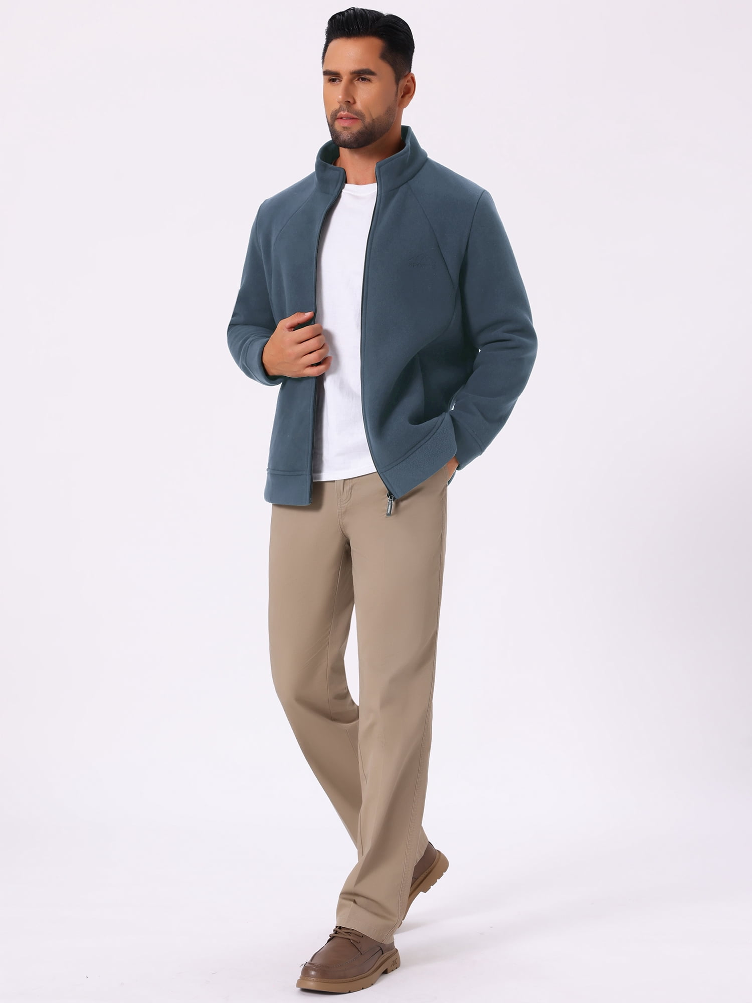 DARING DIVA Men's Winter Solid Stand Collar Zipper Soft Fleece Jacket L Gray