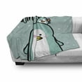 thumbnail image 2 of Hello Winter Soft Flannel Fleece Throw Blanket, Pastel Lettering Mom and Baby Penguins in Snow, Cozy Plush for Indoor and Outdoor Use, 50" x 60", Seafoam Seafoam, by Ambesonne, 2 of 5