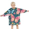 thumbnail image 3 of Pink Butterfly Rose Daisy Green Pattern Blanket Hoodies for Kids 6-13YR Oversize Wearable Blanket Hoodies for Boys Girls Teens, 3 of 7
