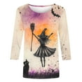 thumbnail image 3 of aohooy Halloween Tshirts Women Plus Size Three Quarter Sleeve Funny Graphic T-Shirts Holiday Festivel Party Crewneck Tunic Tops Multicolor,XXXL, 3 of 4