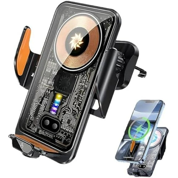 FU199966W Fast Car Wireless Charger, 2024 New 66w Car Navigation Support Frame, Super Fast Charge Car Phone Holder, Automatic Clamping Induction Car Mobile Holder, Charging Phone Holder(Black)