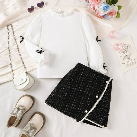 

lmcalzta 1-5 Year Old Girl Clothes Long Sleeve Shirts and Skirts Fashion 2 Piece Set Casual Cute Baby Girl Outfits