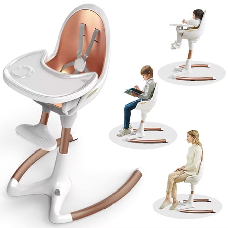 3-in-1 Convertible Baby High Chair with adjustable Seat Height & removable Tray,5-Point Harness,High-End Modern Style,White Gold