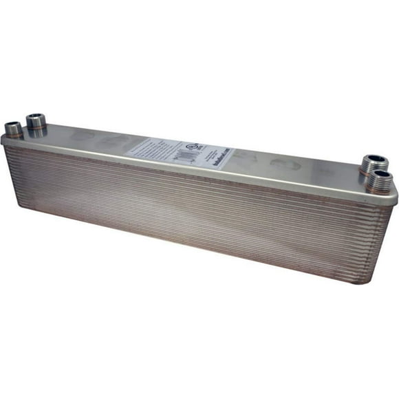 Duda Energy HX3640:M075xM050 B3-36A 40 Plate Stainless Steel Heat Exchanger with 3/4" Male NPT x 1/2" Male NPT Ports Copper Brazed, 4" Height, 2.9" Width, 18.3" Length