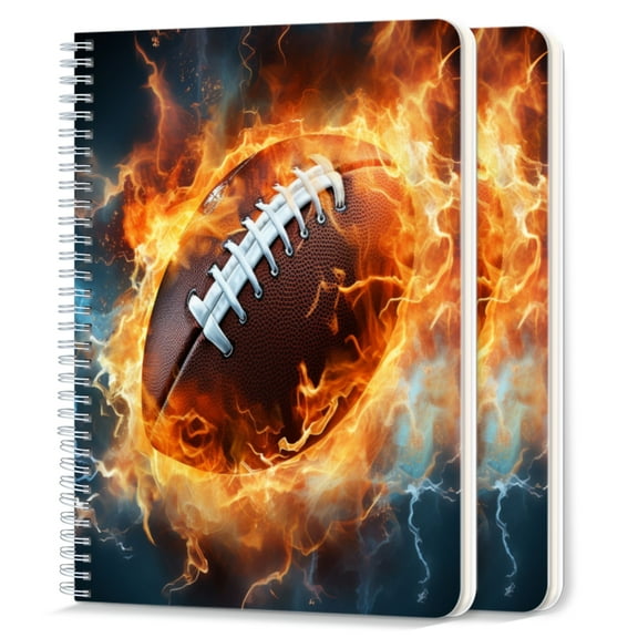 Spiral Notebook,College Ruled Journal,8.26" x 5.71" 50 Sheets/100 Pages,2 Pack - American Football Ball on Fire