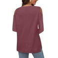 thumbnail image 5 of Workout Tops for Women Womens Sexy Cold Shouler 3/4 Sleeve T-Shirts O-Neck Cute Tops Solid Basic Tees Summer Pullover, 5 of 6