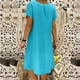 thumbnail image 4 of Vestido de algodón y lino de manga corta con estampado de verano con cuello en V suelto para mujer a la moda Fridja  bnh4785, 4 of 7