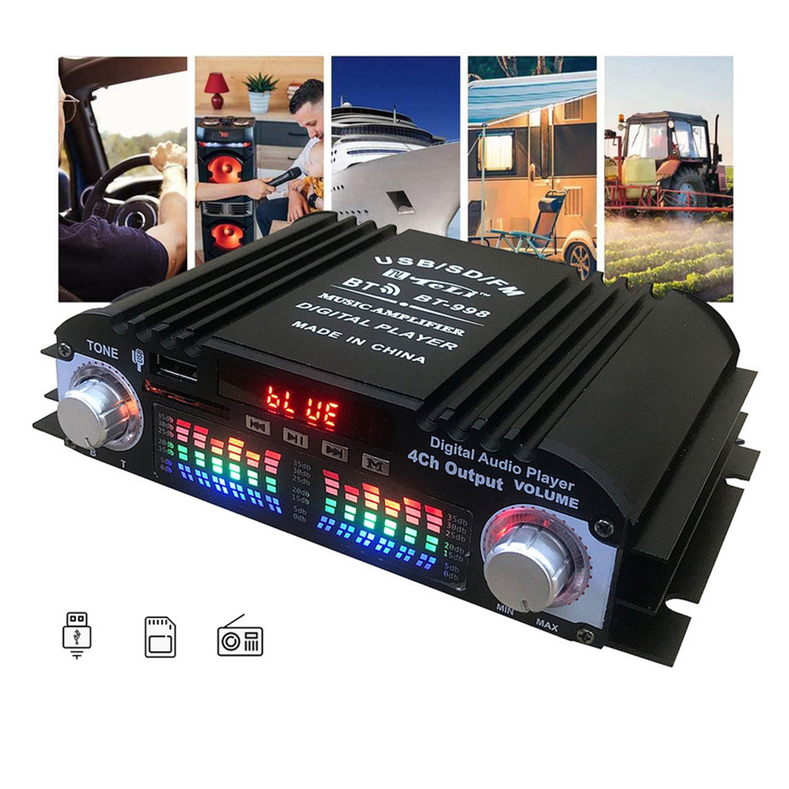 12V 4 Channel Car Amplifier Subwoofer Amplifier Stereo Box 4 Voice Channel Player Amplificador ,Super Compatibility