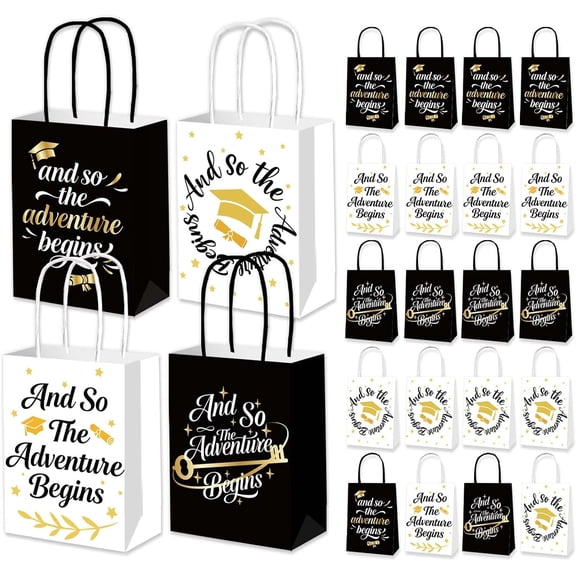 12 Pack Graduation Gift Bags 2026, Graduation Goodie Treat Candy Snack Party Favor Bag, Grad Bags Bulk, Small 6.3x3.15x8.27 inch, Black white