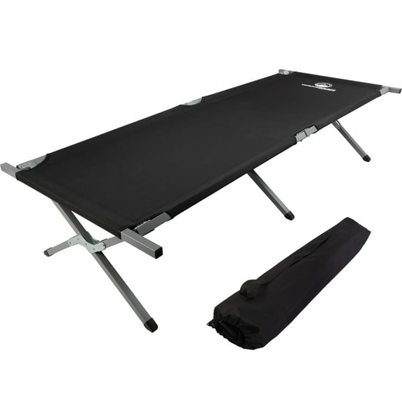 Wakeman Outdoors Camping Cot - Folding Camp Bed with Storage Pocket, Black