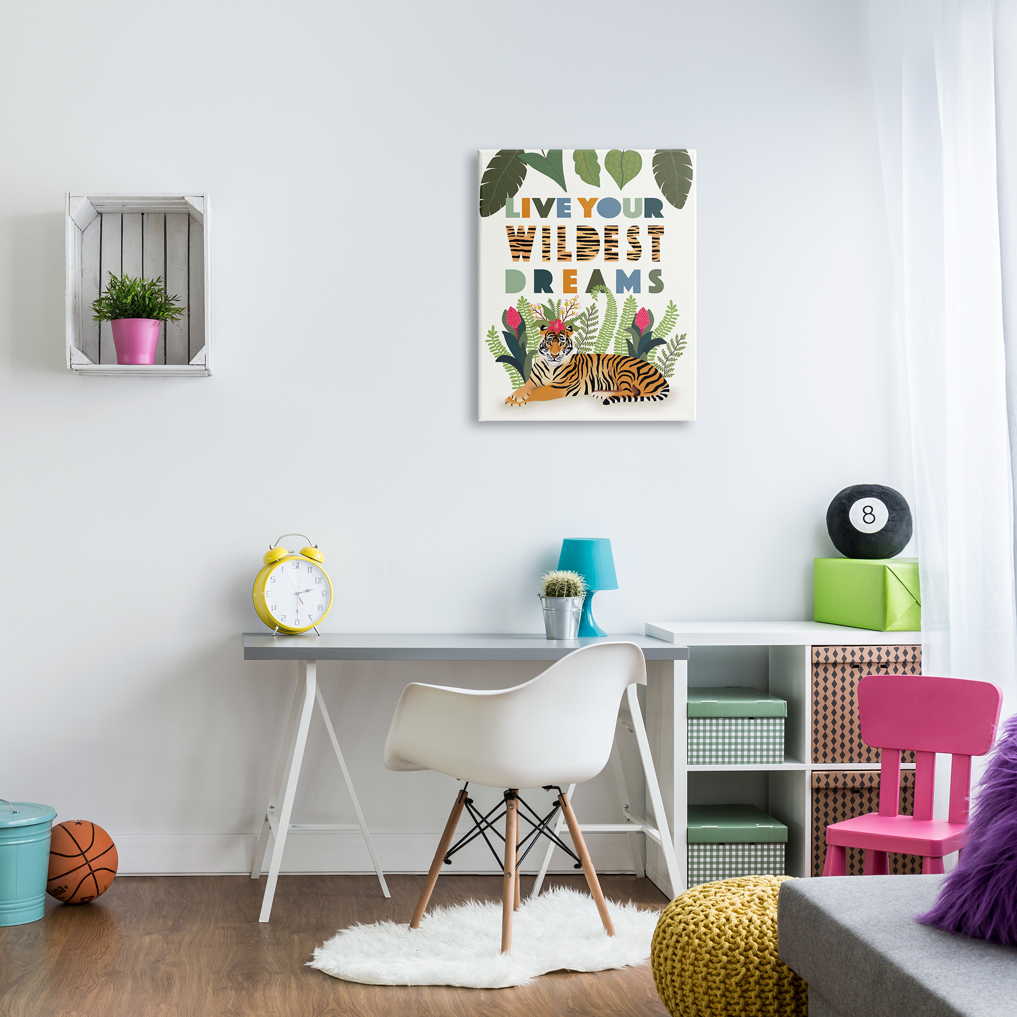 Stupell Industries Live Your Wildest Dreams Sentiment Tropical Tiger Forest, 24 x 30, Designed by Darlene Seale