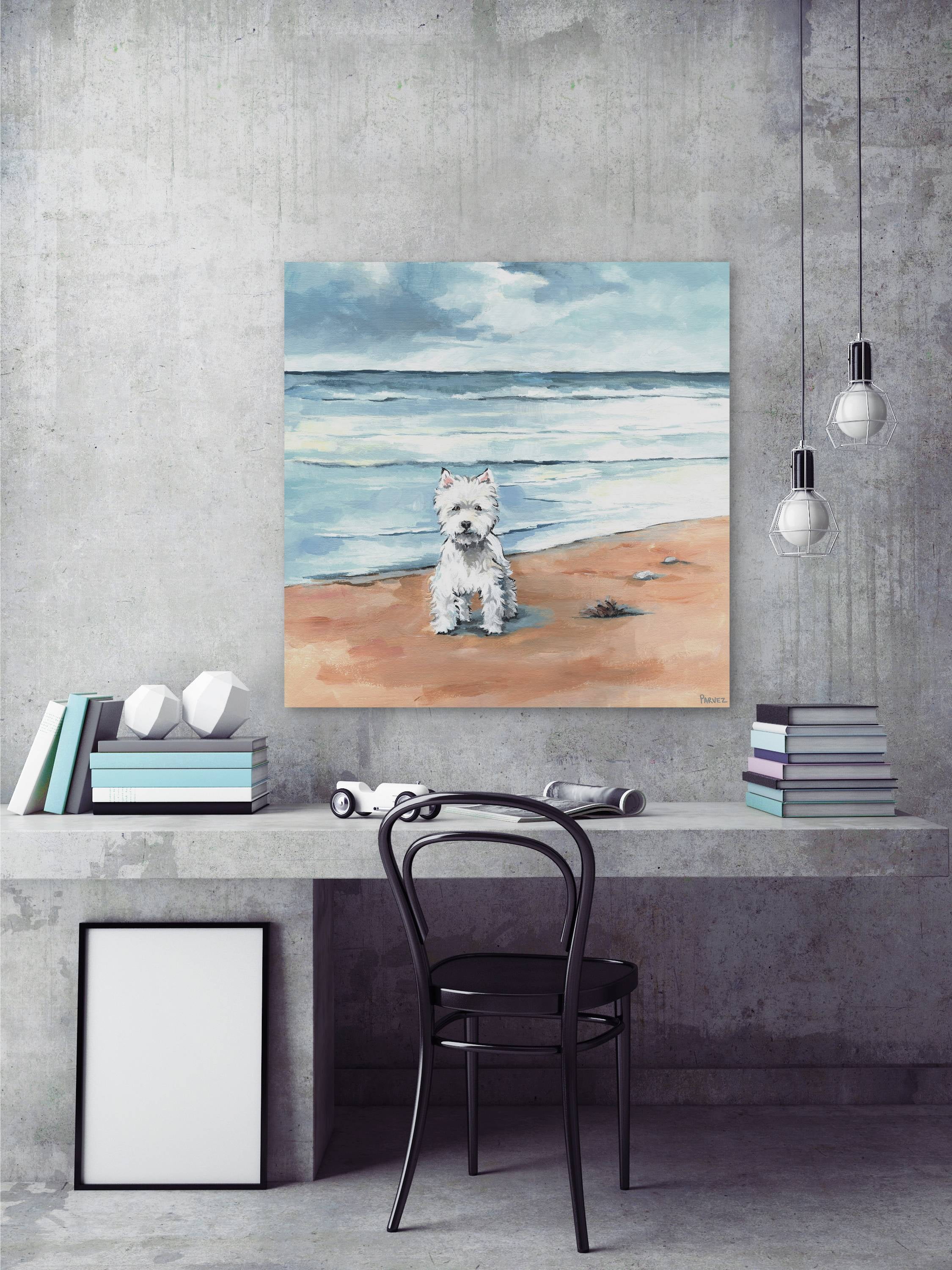 Parvez Taj Little White Doggie Canvas Wall Art