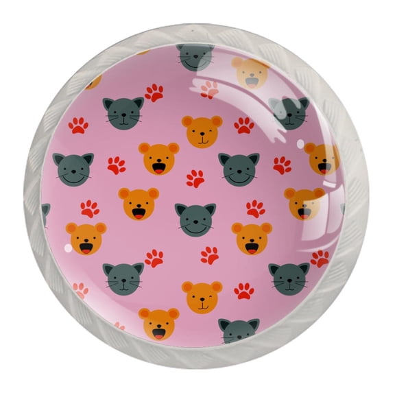 4 Pcs Cute Animal Faces Knobs for Kitchen Cabinet Cupboard Dresser Bookcase Drawer Pulls Handles Round Home Decor