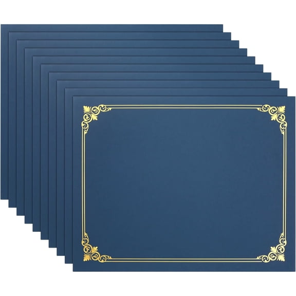 10 Packs Navy Blue Certificate Holders Bulk, 300gsm Cardstock Diploma Covers with Foil Border, for Letter Size 8.5 x 11 , Award & Graduation Document Covers