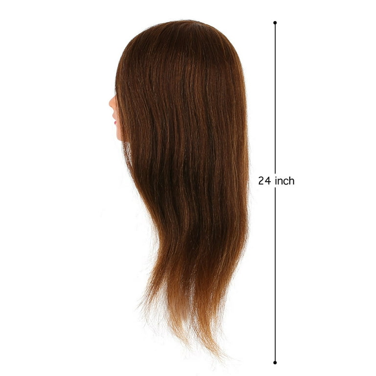 24'' 60% Real Human Hair Mannequin Head for Makeup Practice with