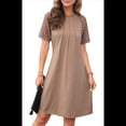 thumbnail image 3 of Vestido Camisero de Verano para Mujer, de Corta con Encaje, Informal, Cuello Redondo, Plisado, Color Caqui, Talla L, 3 of 9