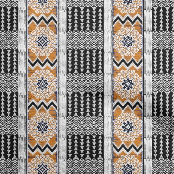 oneOonePolyesterSpandexMustardYellowFabricAsianIkatFabricForSewingPrintedCraftFabricByTheYard56InchWide