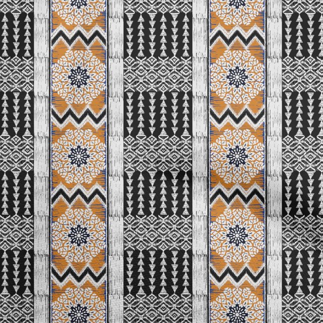 oneOone Cotton Jersey Mustard Yellow Fabric Asian Ikat Sewing Material Print Fabric by The Yard 58 Inch Wide