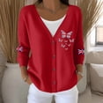 thumbnail image 2 of Wang6 Womens Lightweight Plus Size Cardigans Sweaters Trendy Long Sleeve Open Front Button down Knit Sweater Fall V Neck Kingdom Butterfly Printed Outwear Tops X_Red XL, 2 of 4