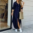 thumbnail image 5 of Women Dresses Casual Summer Loose Draped Button Pockets Solid Ankle Length Collared Elbow Length Beach Vacation Sundress, 5 of 5