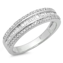 Dazzlingrock Collection 0.60 Carat (ctw) 10K Round & Baguette Diamond Ladies Bridal Wedding Band Ring, White Gold, Size 6.5