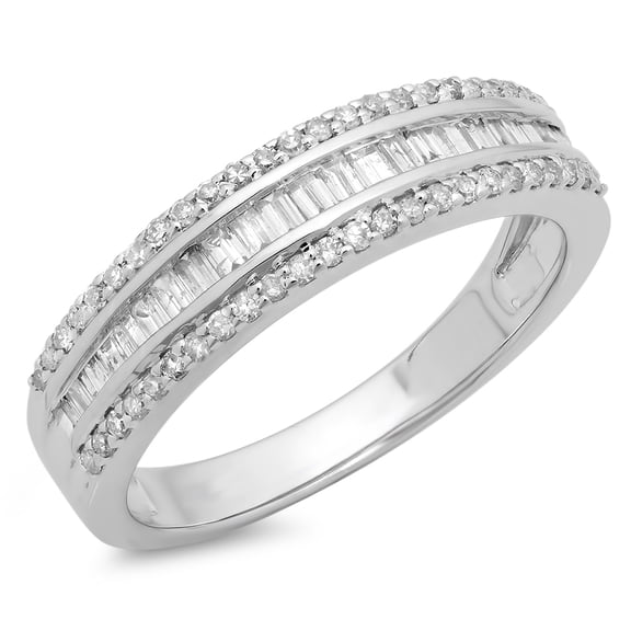 Dazzlingrock Collection 0.60 Carat (ctw) 10K Round & Baguette Diamond Ladies Bridal Wedding Band Ring, White Gold, Size 5.5