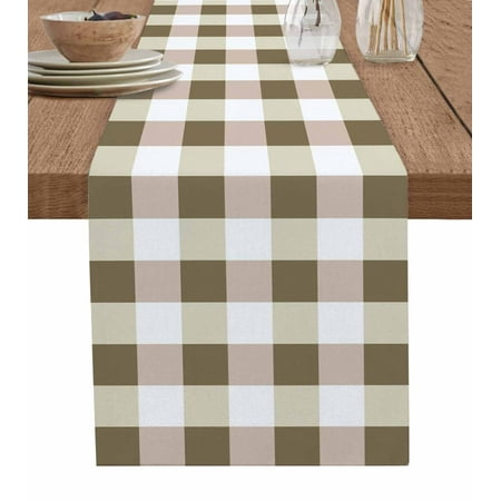 

Brown Plaid Table Runner Spring Summer Farmhouse Buffalo Checkered Tablerunners 13 x 48 Inch Table Decorations Tabletop Scarf for Summer Gathering Holiday Farmhouse Kitchen Dining Decor