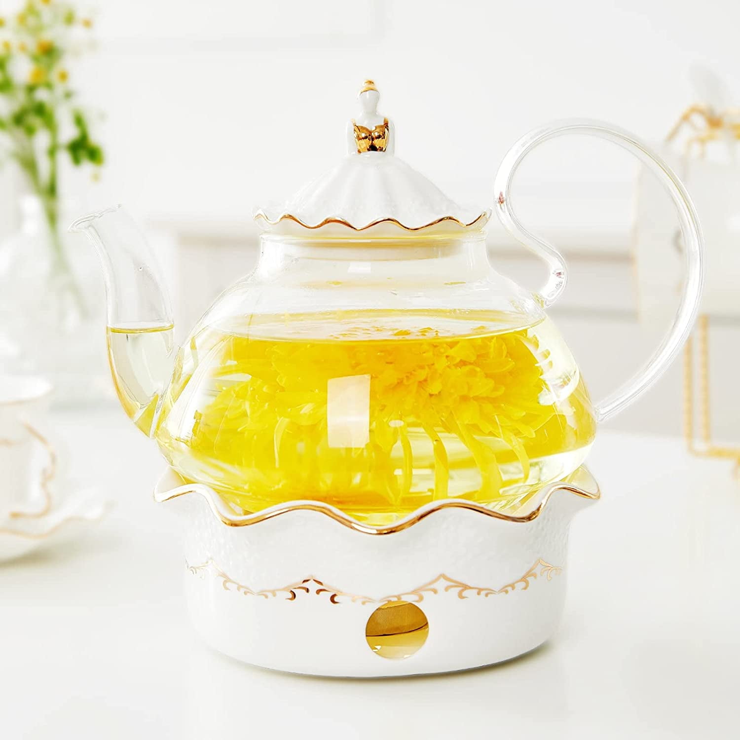 20.3oz - 50.7oz Bamboo Lid Borosilicate Glass Teapot Water Pitcher with  Removable Filter Spout