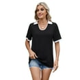 thumbnail image 2 of Womens Collared Short Sleeve T-Shirts U Neck Contrast Summer Tops Business Casual Shirt Loose Tees Black S, 2 of 9