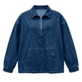 thumbnail image 7 of uublik Women's Denim Shirts Dark Blue 1/4 Half Zip Pullover Casual Long Sleeve Lightweight Sweatshirts Tops, 7 of 7
