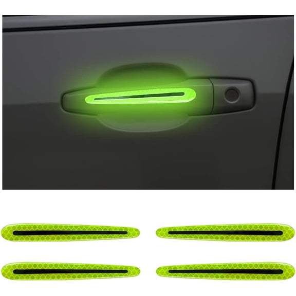 4PCS Car Door Handle Protector Reflective Stickers, 3D Car Door Handle Cup Scratches Protective Films, Night Visibility Safety Warning Decal, Universal for Most Cars (Green)