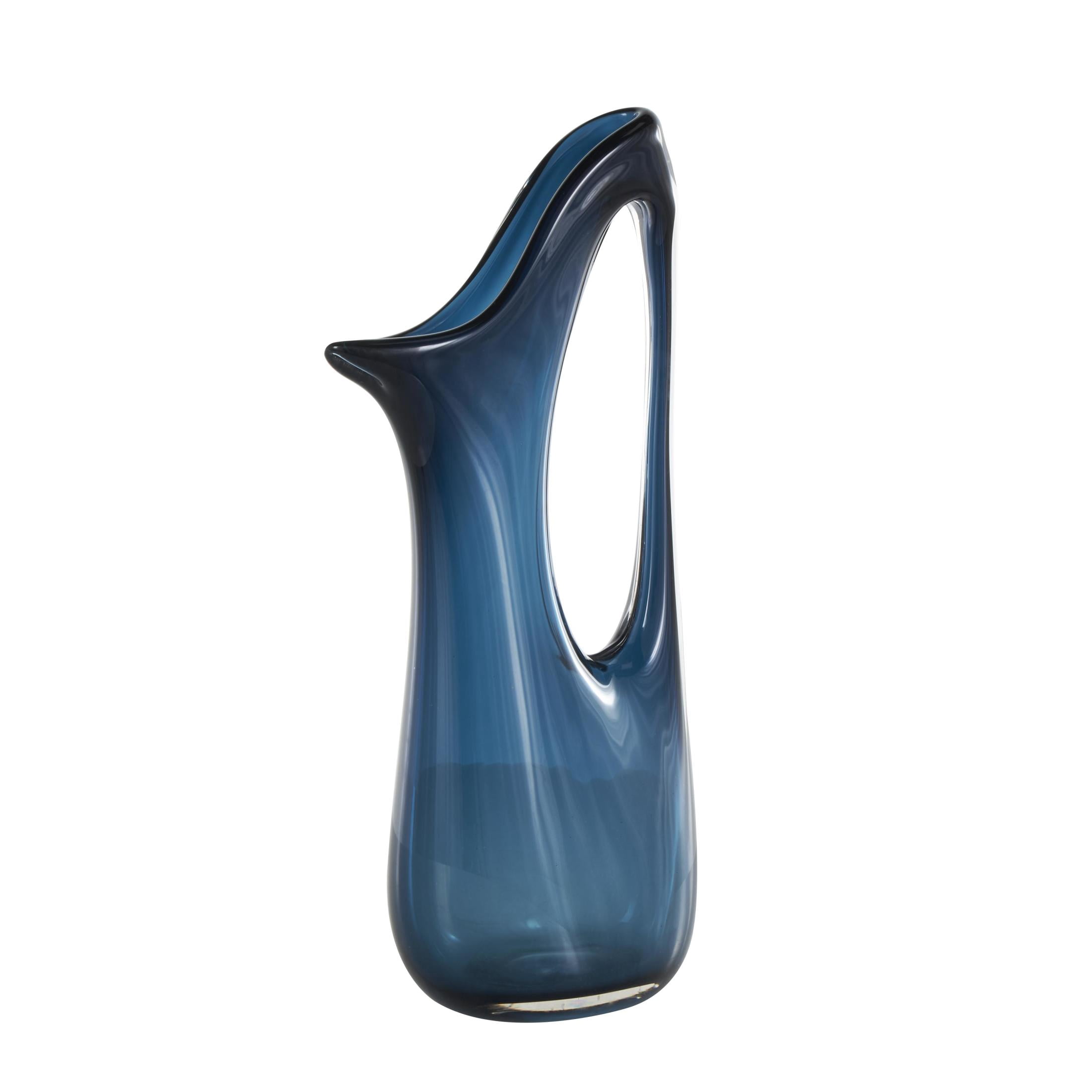 DecMode 21" Abstract Ombre Blue Glass Vase with Cutout Handle and Elongated Opening